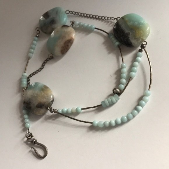 Vintage Amazonite nugget, liquid silver, sterling silver Necklace - Picture 7 of 8